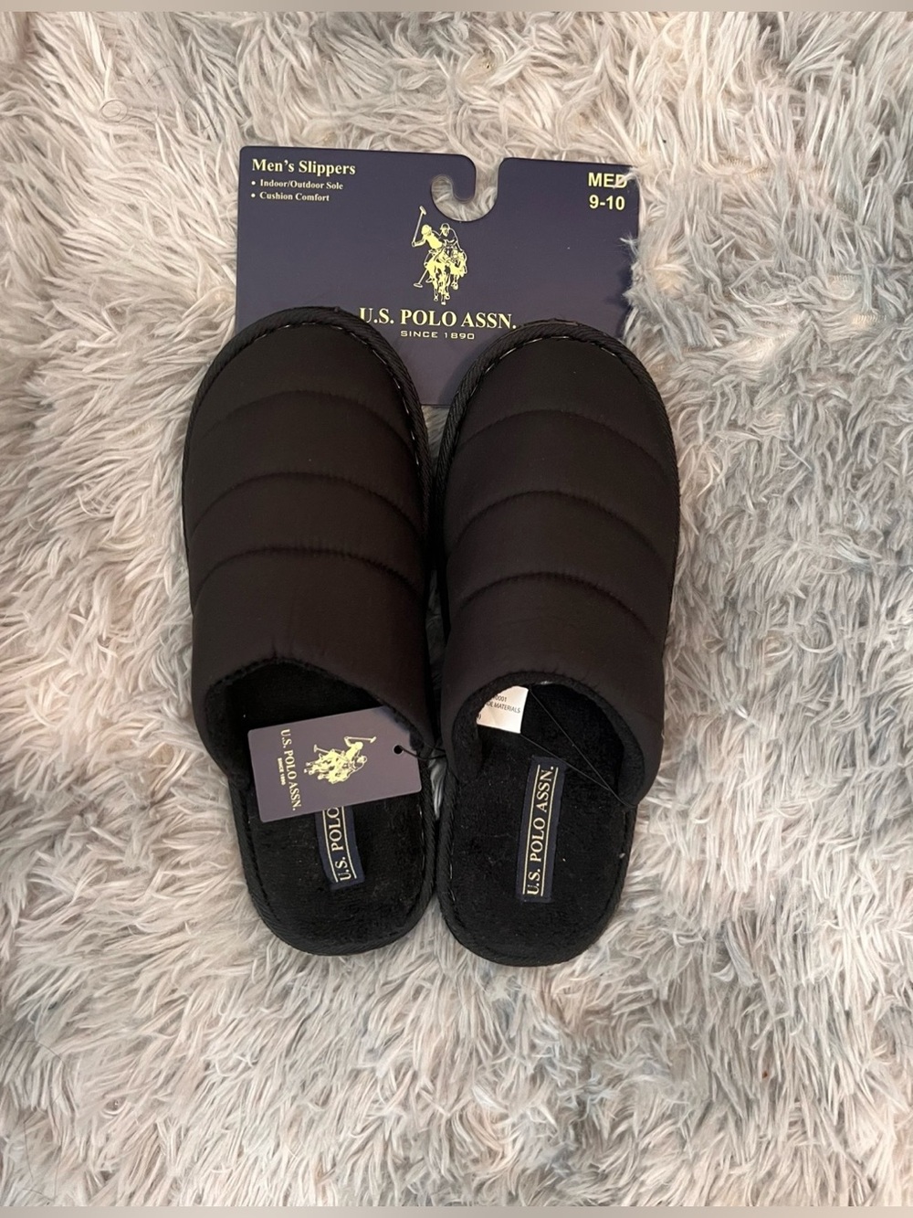 New With Tags Men Polo Assn. Black Slippers
